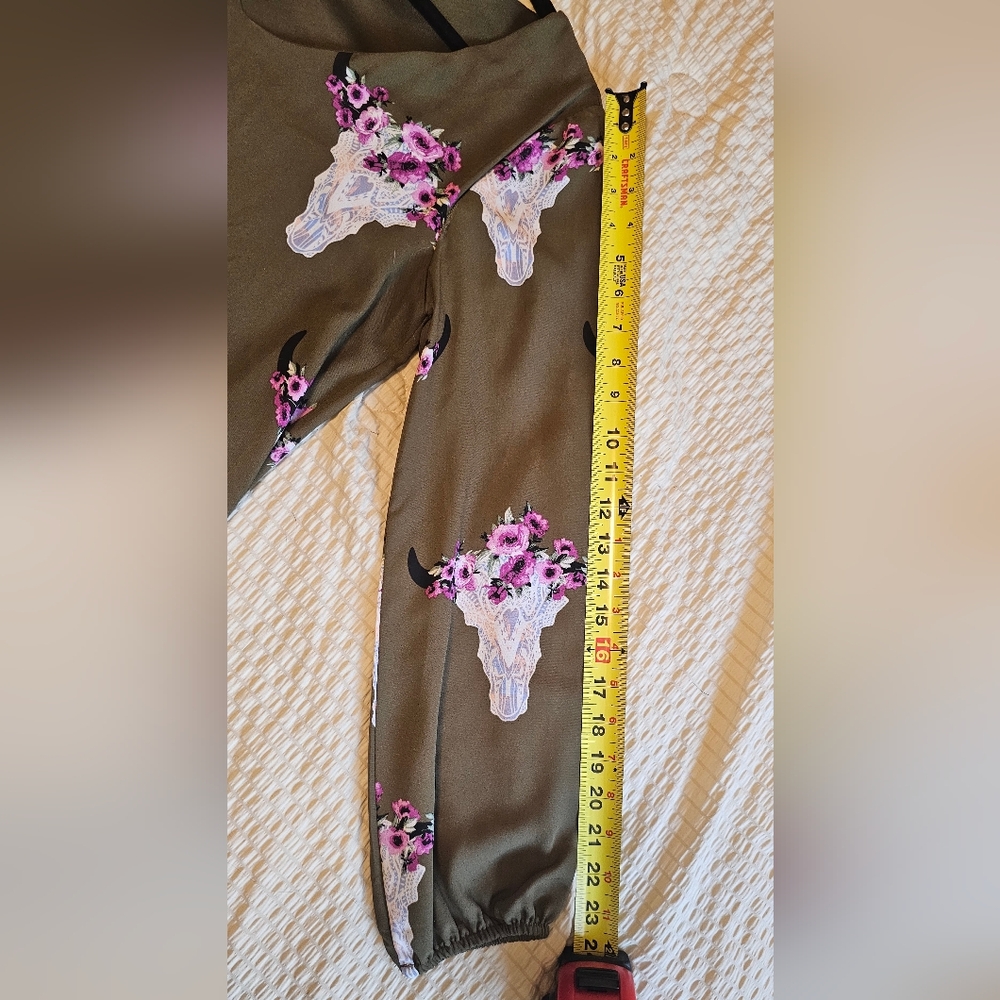 Altar'd State - Olive Green Dress w/ Purple/Pink Floral Skull Print - Picture 7 of 10